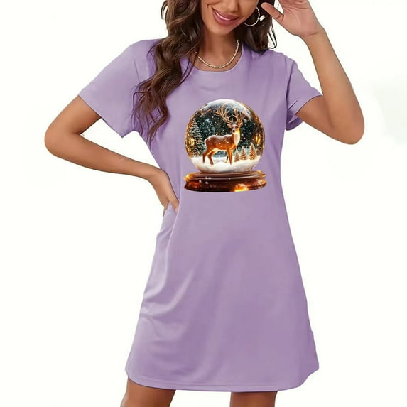 Censtreet Nightgowns for Women Sleapwear Short Sleeve Night Shirts Soft Sleep Dress Classic NightDress Christmas Multiple choices for families