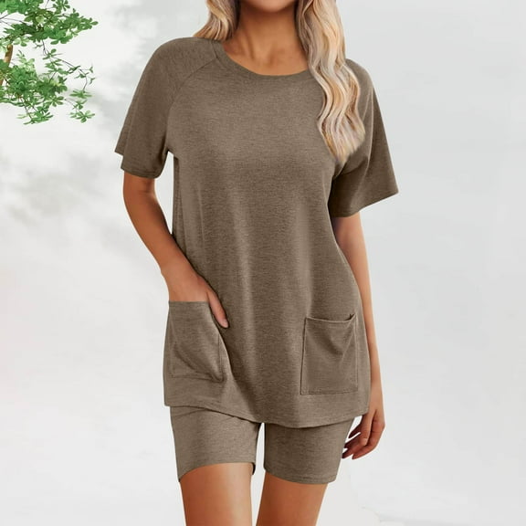 Censtreet Pajama Set for Women 2 Piece Loungewear Short Sleeve Tops and Shorts Set Soft Sleepwear