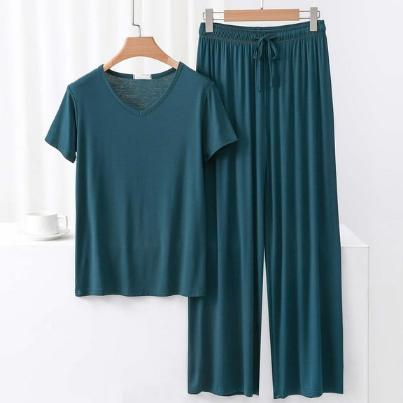 Censtreet Pajama Set for Women 2 Piece Pants Short Sleeve Top Sleepwear Soft Pjs Loungewear