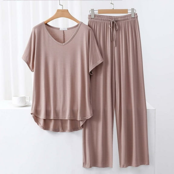 Censtreet Pajama Set for Women 2 Piece Pants Short Sleeve Top Sleepwear Soft Pjs Loungewear