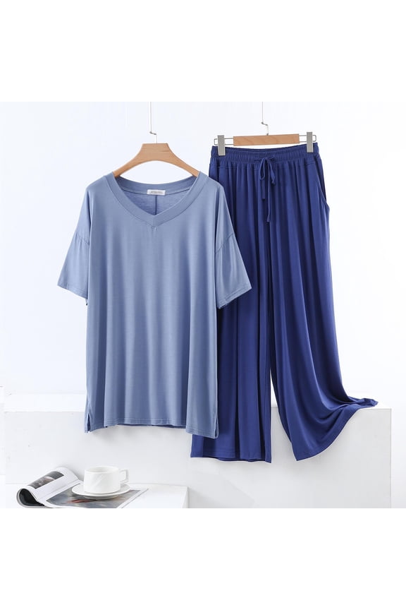 Pajama Sets For Women 2 Piece Short Sleeve Pj Sets With Long Pants Sleepwear Casual Loose Lounge Sets
