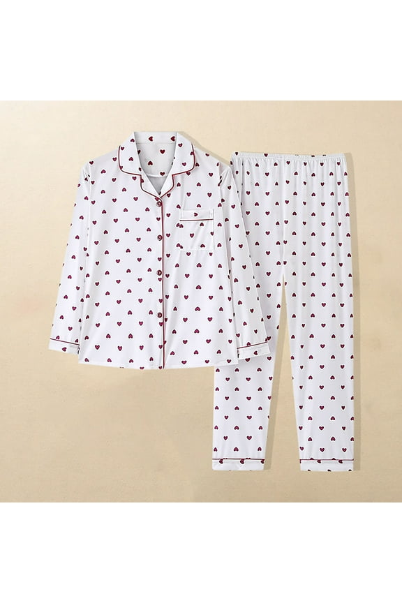 Pajamas Set Long Sleeve Womens Button Down Sleepwear Two Piece Nightwear Soft Pj Lounge Sets M-2XL