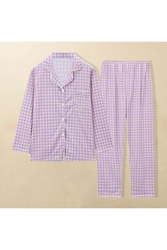 Pajamas Set Long Sleeve Womens Button Down Sleepwear Two Piece Nightwear Soft Pj Lounge Sets M-2XL