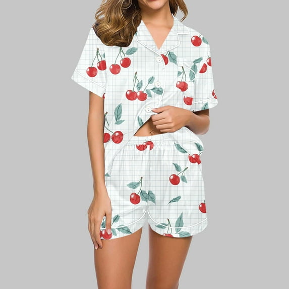 Censtreet Pajamas Set for Women 2 Piece Short Sleeve Sleepwear Soft Tops and Shorts Pjs Lounge Set