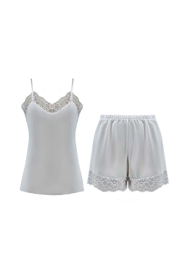 Pajamas Set for Women Satin Camisole Sleepwear 2 Piece V-Neck Cami Top and Breathable Shorts Pjs