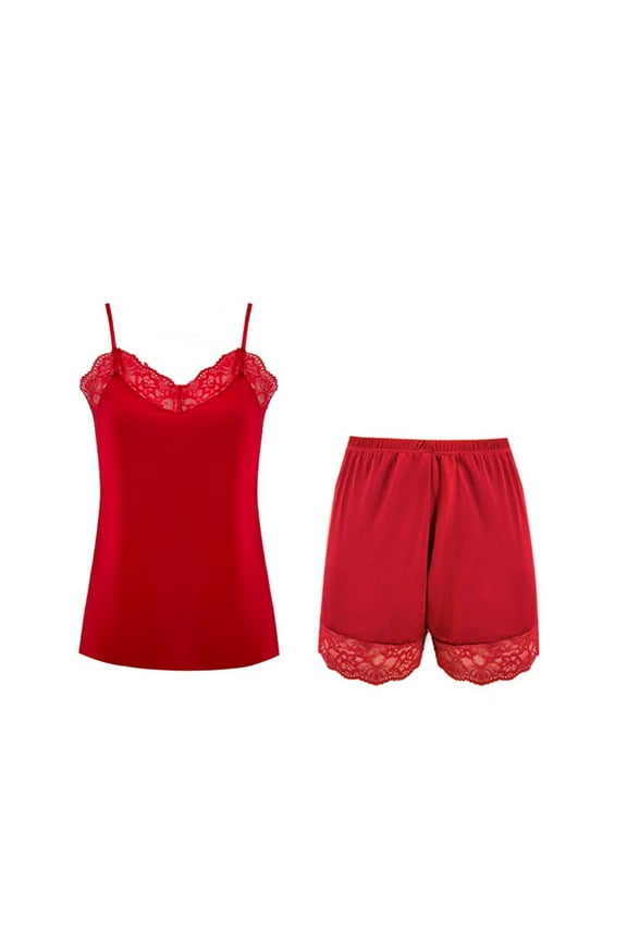 Pajamas Set for Women Satin Camisole Sleepwear 2 Piece V-Neck Cami Top and Breathable Shorts Pjs