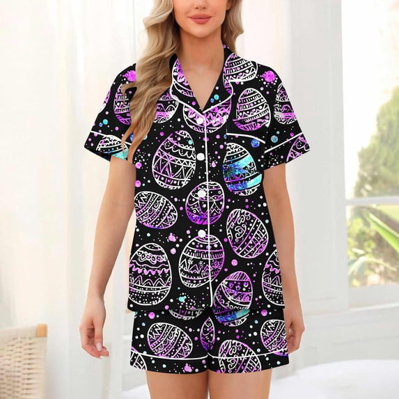 Censtreet Pajamas Set for Women Short Sleeve Sleepwear Button Down Pjs Lounge Sets Soft Nightwear
