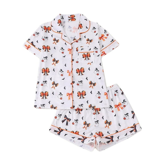 Censtreet Pajamas Set for Women Short Sleeve Sleepwear Halloween Button Down Pjs Soft 2 Piece Lounge Sets S-XXL