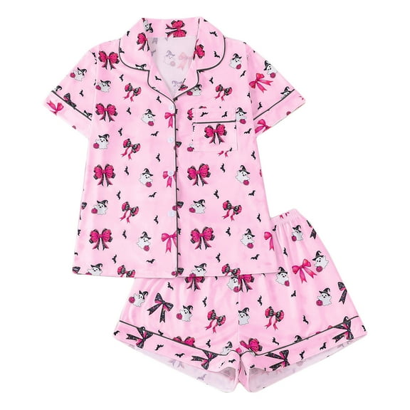 Censtreet Pajamas Set for Women Short Sleeve Sleepwear Halloween Button Down Pjs Soft 2 Piece Lounge Sets S-XXL