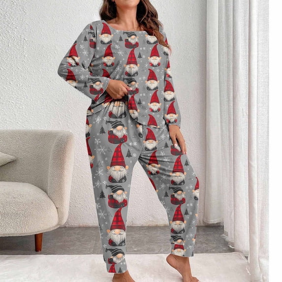 Censtreet Plus Size Christmas Pajamas,Women's Printed 2 Piece Pajama Set, Long Sleeve Sleepwear Pants Loungewear XL-5XL