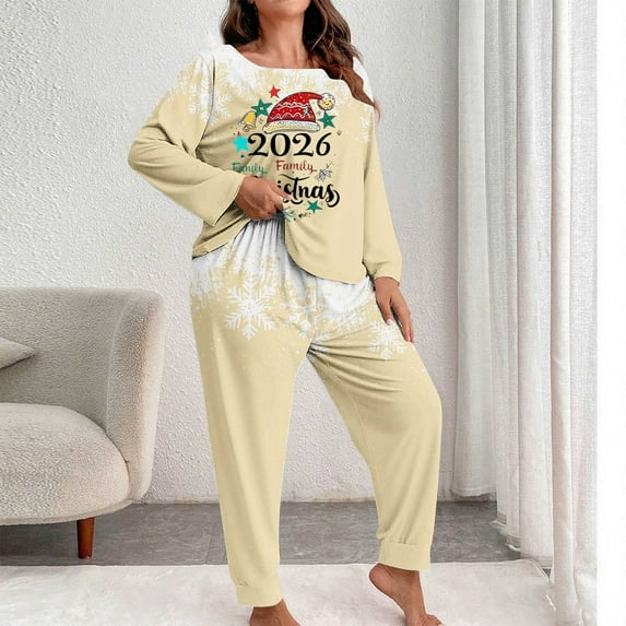 Censtreet Plus Size Christmas Pajamas,Women's Printed 2 Piece Pajama Set, Long Sleeve Sleepwear Pants Loungewear XL-5XL