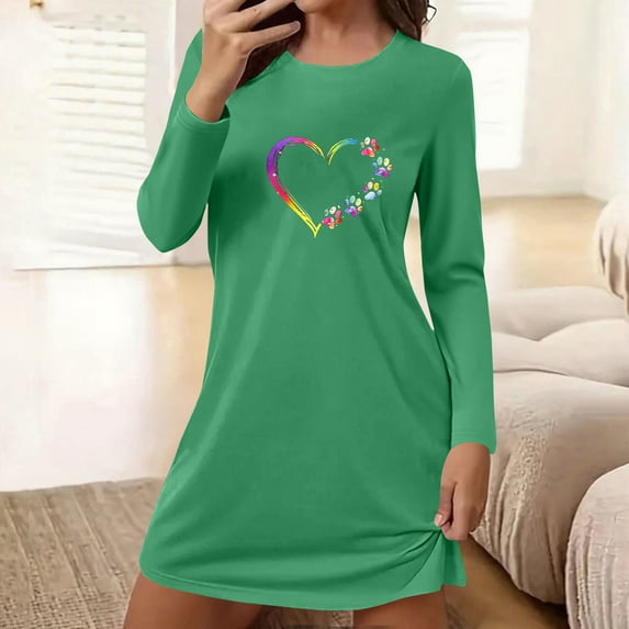 Censtreet Plus Size Nightgowns for Women Oversized Sleep Shirt Long Sleeve Nightshirt T-Shirt Dress Sleepwear