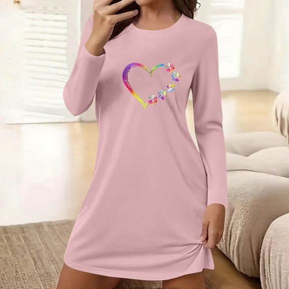 Censtreet Plus Size Nightgowns for Women Oversized Sleep Shirt Long Sleeve Nightshirt T-Shirt Dress Sleepwear