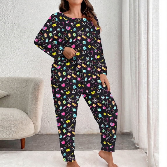 Censtreet Plus Size Womens Pajamas Set 2 Piece Pjs Heart Printed Loungewear Long Sleeve Sleepwear Fall & Winter XL-5XL