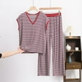 thumbnail image 1 of Censtreet Plus Size Womens Striped Pajama Sets Soft Modal Pj Short Sleeve Top with Pants Sleepwear 2 Piece Print Loungewear,XL-8XL, 1 of 3
