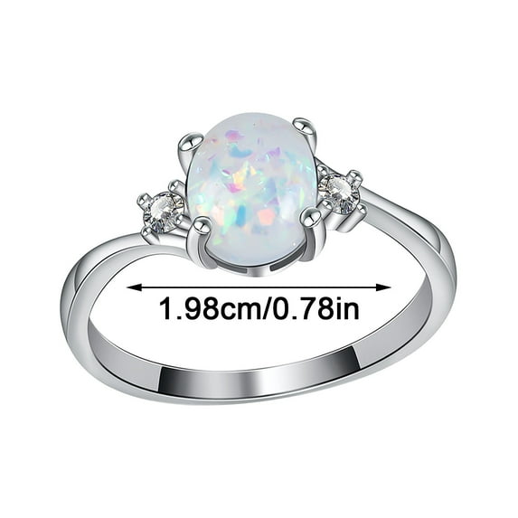 Censtreet Princess Stainless Steel Wedding Ring Set Exquisite Jewelry Rings Oval Cut Fire-Opal Diamond Jewelry Birthday Gift Bridal Party Rings