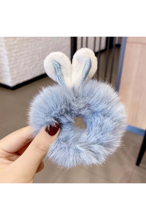 Rabbit Hair Accessories: Fluffy Scrunchies, Elastic Ponytail Holders for Women and Girls