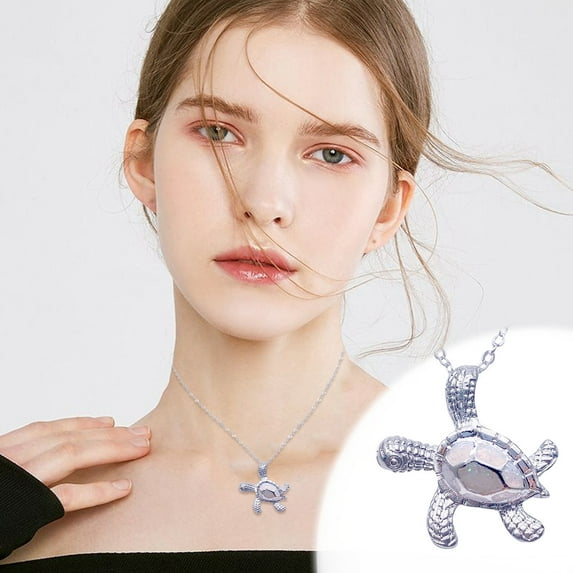 Censtreet Sterling Silver Turtle Ocean Sea Life Necklace Pendant Simulated Blue Opal Plumeria Flower Necklace