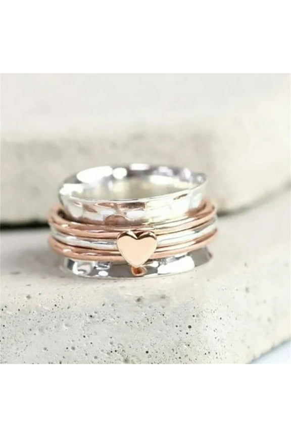 Self Love Spinner Heart Ring Two Color Rotating Heart Ring Anxiety Relief Band Ring Jewelry for Women Men Lovers Couples