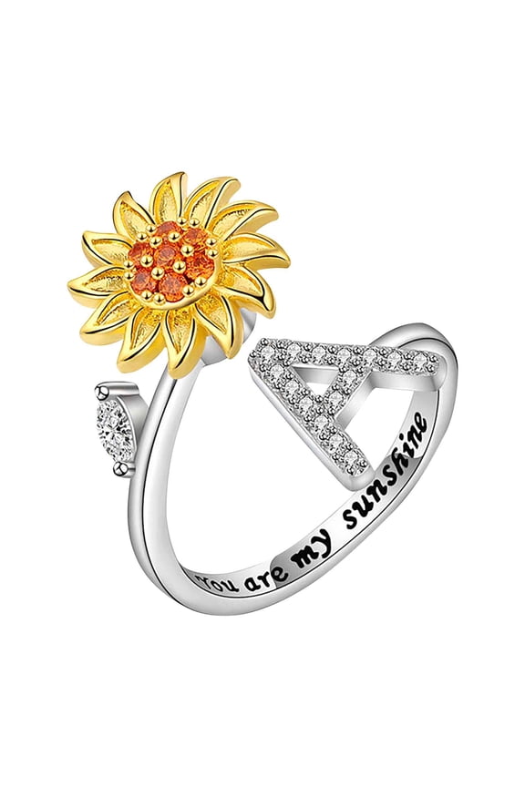 Silver Fidget Rings, Adjustable Open Cubic Zirconia Sunflower Ring, Spinning Anxiety Rotating Finger Ring, Crystal Rhinestone Jewelry Gifts for Women
