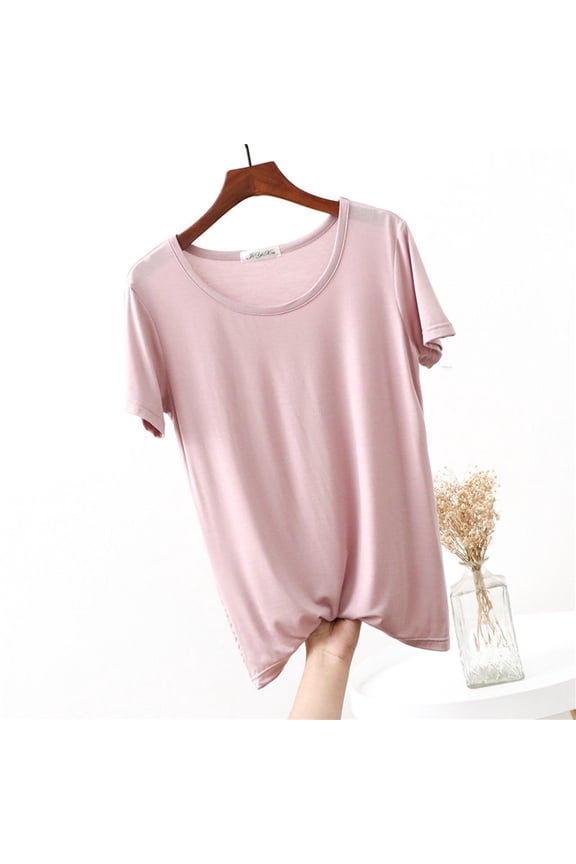 Sleep Shirts for Women - Pajama Tops for Women,Modal Round Neck Solid Color Pajamas Top