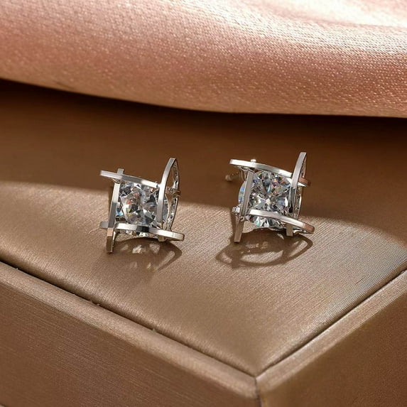 Censtreet Sterling Silver Cz Square Stud Earrings Geometric Crystal Earrings Simple Minimalist Small Sparkling Crystal Piercing Cartilage Jewelry Gifts for Women Mom Daughter