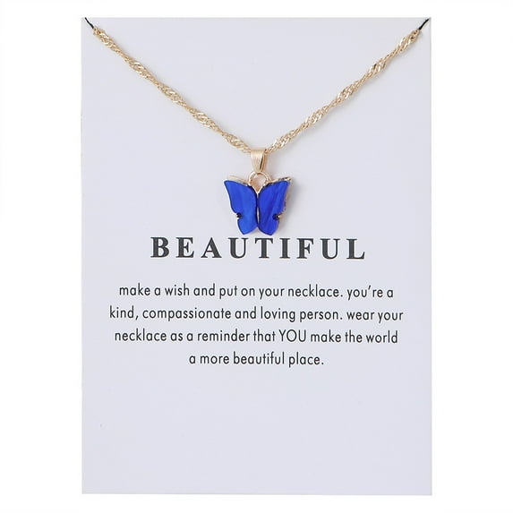 Censtreet Sweet Cute Colorful Butterfly Adjustable Clavicle Chain Lightweight Arcylic Insect Necklace with Message Card Friendship Good Luck Bohemian Jewelry for Women
