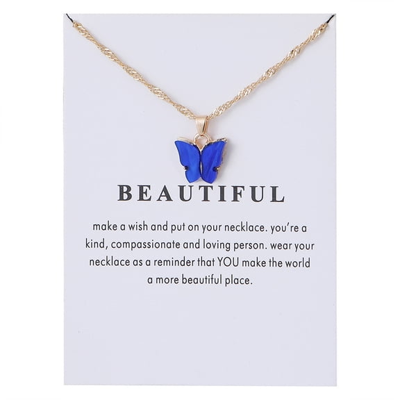Censtreet Sweet Cute Colorful Butterfly Adjustable Clavicle Chain Lightweight Arcylic Insect Necklace with Message Card Friendship Good Luck Bohemian Jewelry for Women