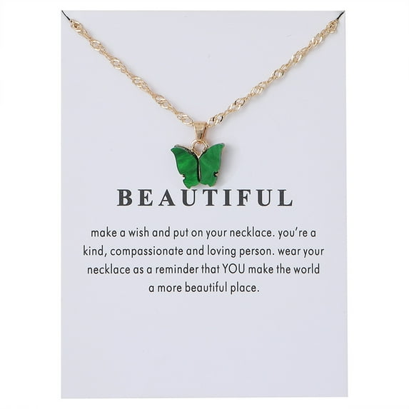 Censtreet Sweet Cute Colorful Butterfly Adjustable Clavicle Chain Lightweight Arcylic Insect Necklace with Message Card Friendship Good Luck Bohemian Jewelry for Women