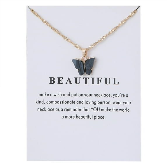Censtreet Sweet Cute Colorful Butterfly Adjustable Clavicle Chain Lightweight Arcylic Insect Necklace with Message Card Friendship Good Luck Bohemian Jewelry for Women