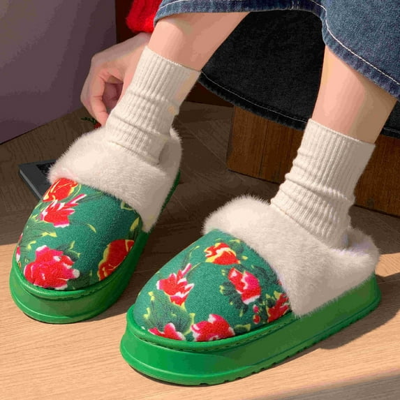 Censtreet Unisex Slippers, Plush Couple House Shoes, Floral Design with Non-Slip Sole, Warm Indoor Shoes