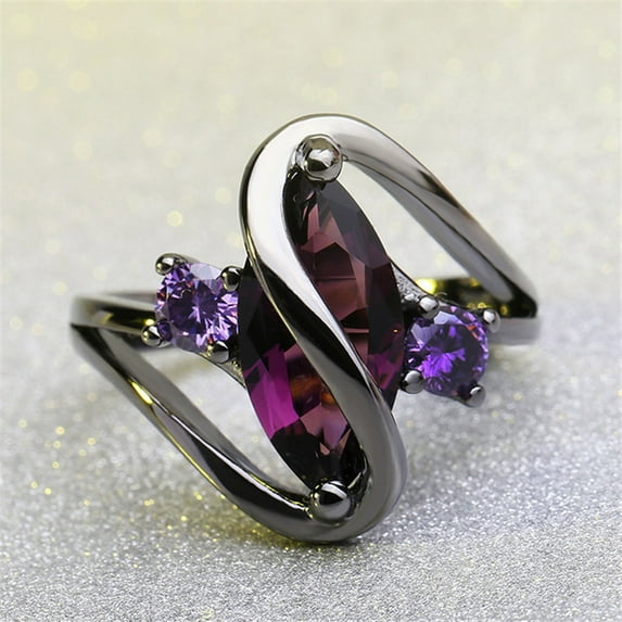 Censtreet Vintage Jewelry Purple Red Black Crystal Unique Black Skull Rings for Women Halloween Christmas Gifts