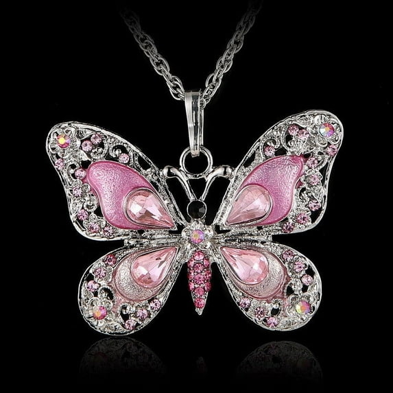 Censtreet Vintage Multicolor Butterfly Necklace Bohemian Multicolor Enamel Butterfly Necklace Rhinestone Butterfly Pendant Necklace Chain Enamel Ethnic Costume Jewelry for Women