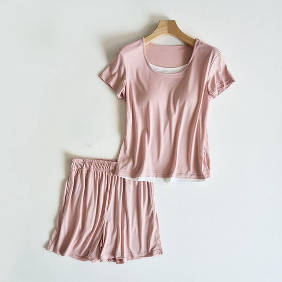 Censtreet Woman Light And Breathable Short-sleeved Shorts With Chest Pads Home Clothes And Pajamas Set