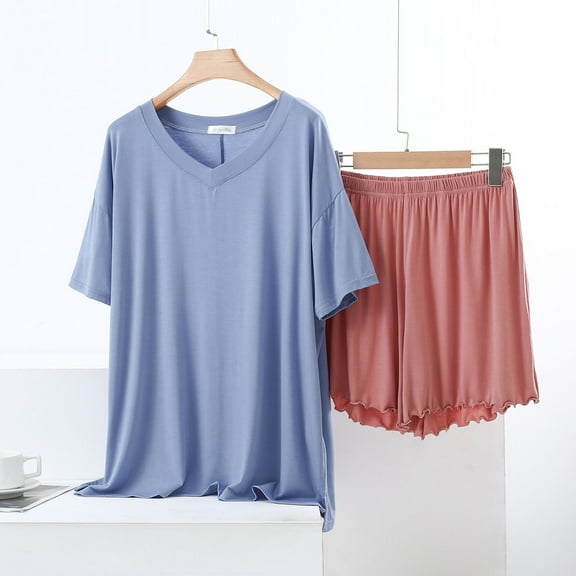 Censtreet Women's 2 Piece Pajama Sets Short Sleeve Lounge Sets Soft Round Neck Top and Shorts Sleepwear