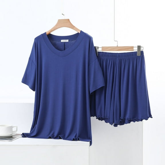 Censtreet Women's 2 Piece Pajama Sets Short Sleeve Lounge Sets Soft Round Neck Top and Shorts Sleepwear