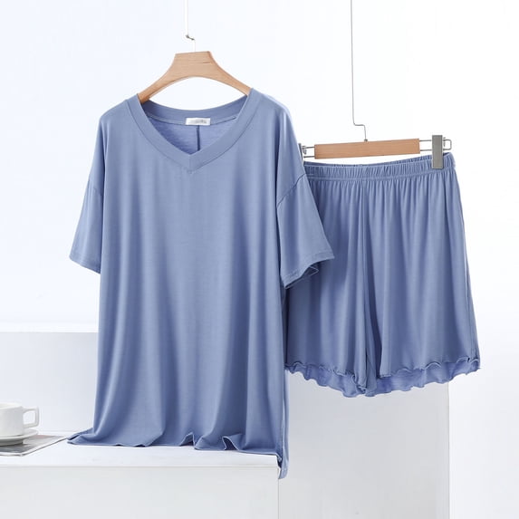 Censtreet Women's 2 Piece Pajama Sets Short Sleeve Lounge Sets Soft Round Neck Top and Shorts Sleepwear