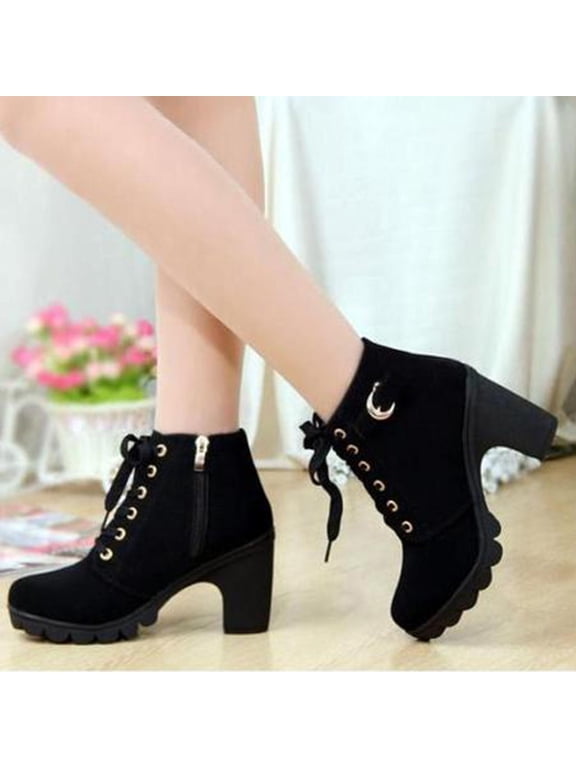 Women's Ankle Boots Chunky Heel Flat Fall Heeled Short Booties Shoes