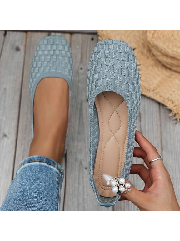Women’s Ballet Flat Shoes Round Toe Knit Slip On Ballerina Walking Flats Dress Shoes for Women