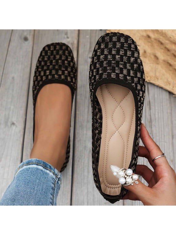 Women’s Ballet Flat Shoes Round Toe Knit Slip On Ballerina Walking Flats Dress Shoes for Women