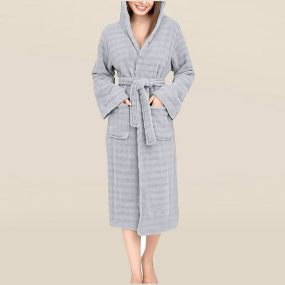 Censtreet Women's Bathrobe, Fleece Hooded Robe, Winter Plush Absorbent Quick-Dry Long House Coat