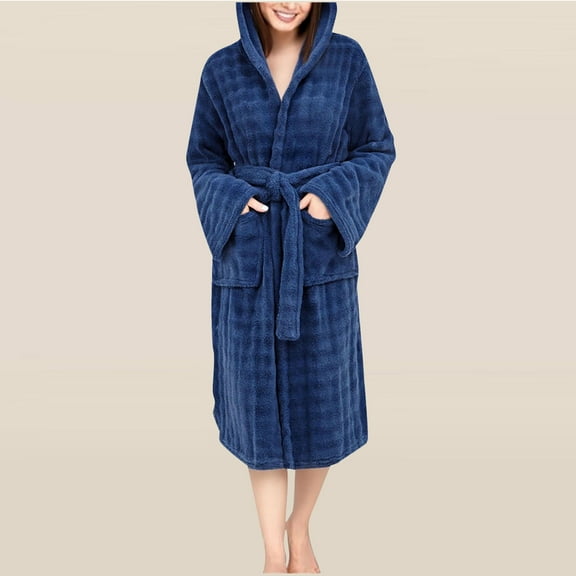 Censtreet Women's Bathrobe, Fleece Hooded Robe, Winter Plush Absorbent Quick-Dry Long House Coat