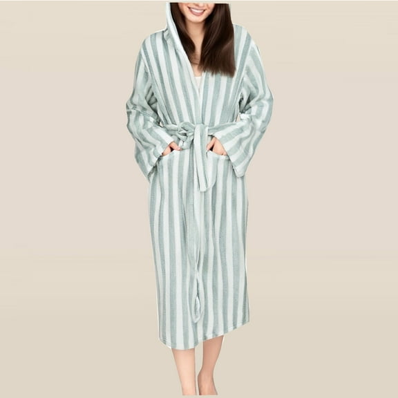 Censtreet Women's Bathrobe, Fleece Hooded Robe, Winter Plush Absorbent Quick-Dry Long House Coat