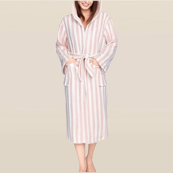 Censtreet Women's Bathrobe, Fleece Hooded Robe, Winter Plush Absorbent Quick-Dry Long House Coat