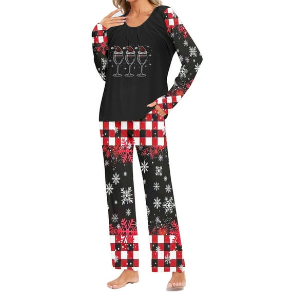 Censtreet Women's Christmas Long Sleeved Pajamas Set,Gradient Printed Casual Sleepwear with Pockets,2 Piece Round Neck Snug-Fit Loungewear