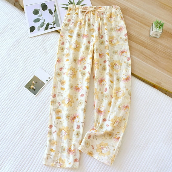 Censtreet Women's Comfy Stretch Floral Print Drawstring Palazzo Wide Leg Lounge Pant