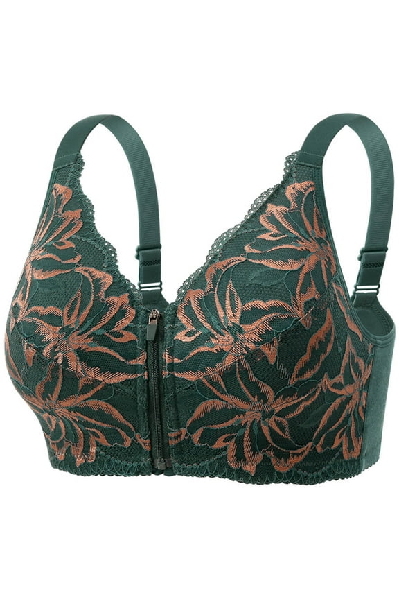 Women's Embroidered Front Button Cotton Underwear,Thin Breathable Daily Bra,Comfortable Non-Wire Bras