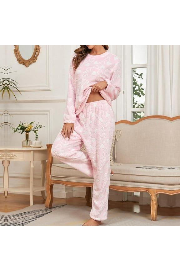 Women's Flannel Long-Sleeve Button Front Shirt and Pant Pajama Set