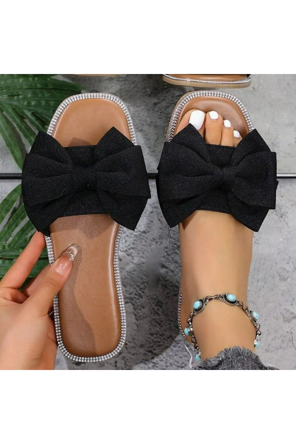 Women's Flat Sandals Fashion Open Toe Slides With Big Bow Slippers for Summer