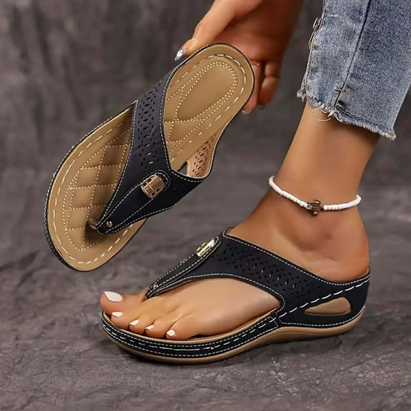 Censtreet Women's Flat Sandals Fashion Slides With Soft Leather Slippers for Summer
